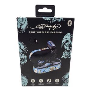 Ed Hardy True Wireless Earbuds Blue Tattoo Designer New